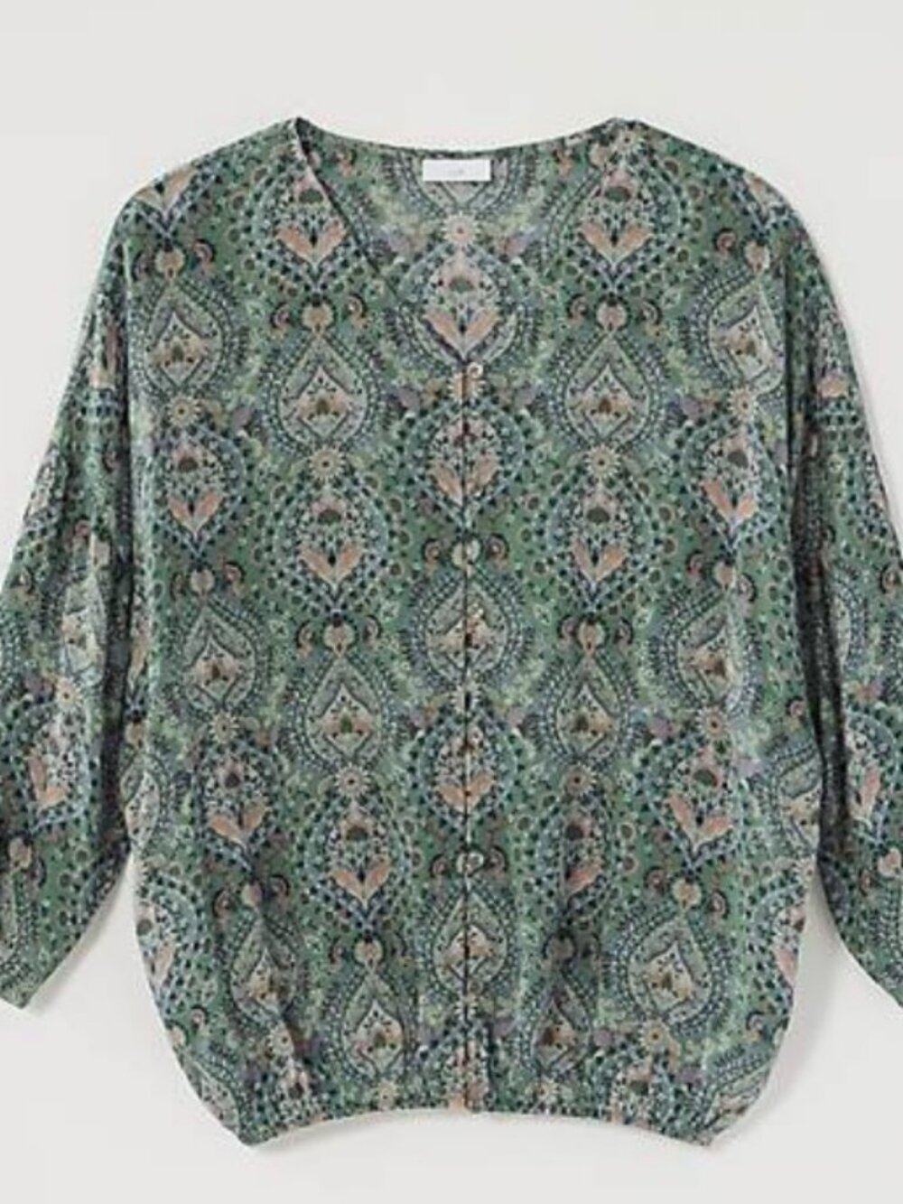 J. Jill Crinkled Button-Front Top | Floral Paisley | Size Medium | Sage Green | - Picture 2 of 10
